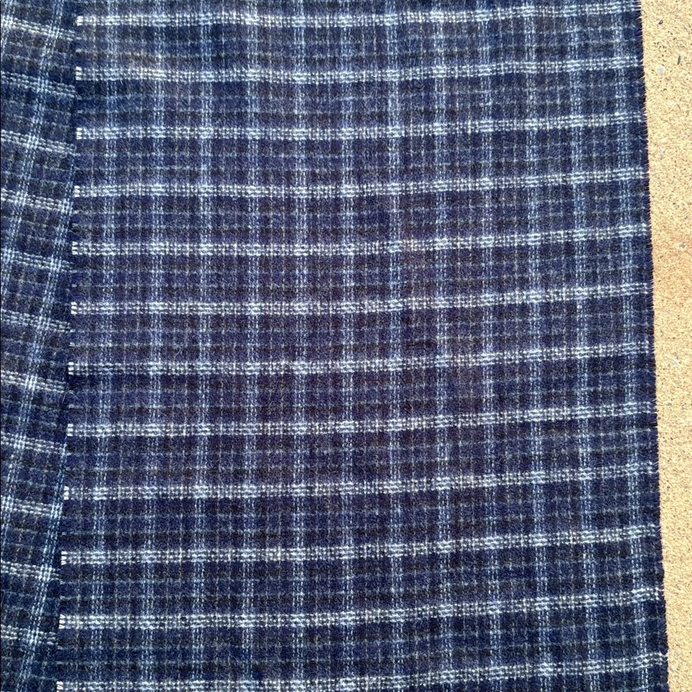 V Fraas Cashmink Made in Germany Navy Blue Plaid Scarf